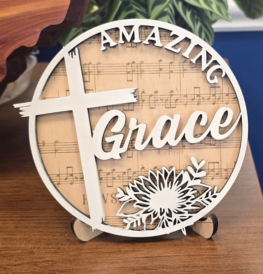 AMAZING GRACE SIGN WITH STAND.